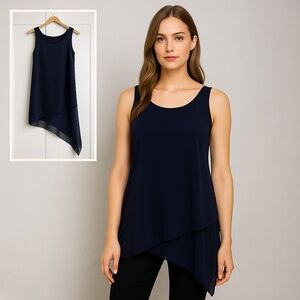 Saks Fifth Avenue Navy Asymmetrical Hem Sleeveless Tunic M